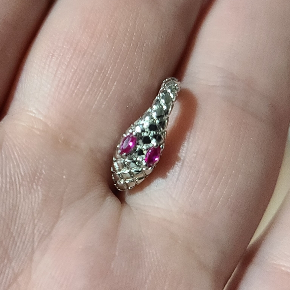 🐍Serpent Snake Hoop Stacking 925 Sterling Silver Pink Zircon Eyes - Picture 8 of 12